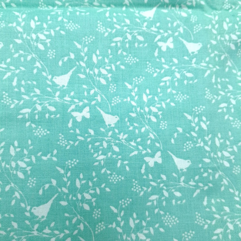 Vintage JoAnn Cotton Fabric 37"x45" Mint Green Bird Butterfly Floral 1+‎ Yard
